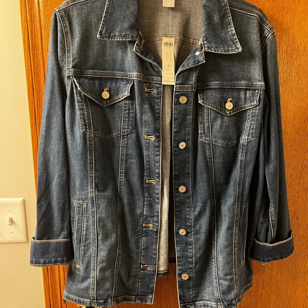 Chico's Washed Dark Blue Denim Jacket